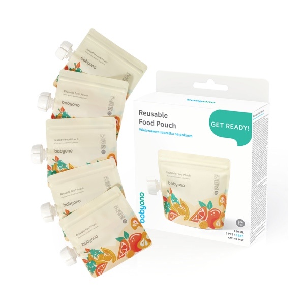 Babyono, Gjenbrukbare Mat- / Smoothieposer, 150ml, 5stk