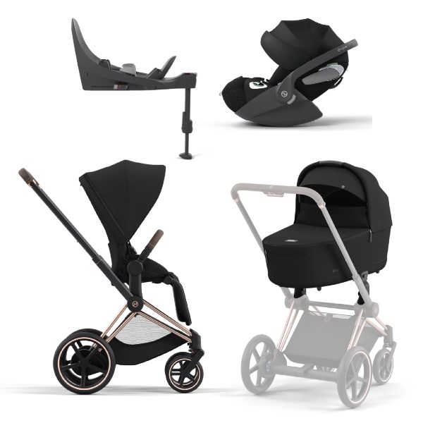 Cybex, Barnevogn, Platinum Line, e-Priam inkl. Cloud T & Base T - Sepia Black/Rosegold