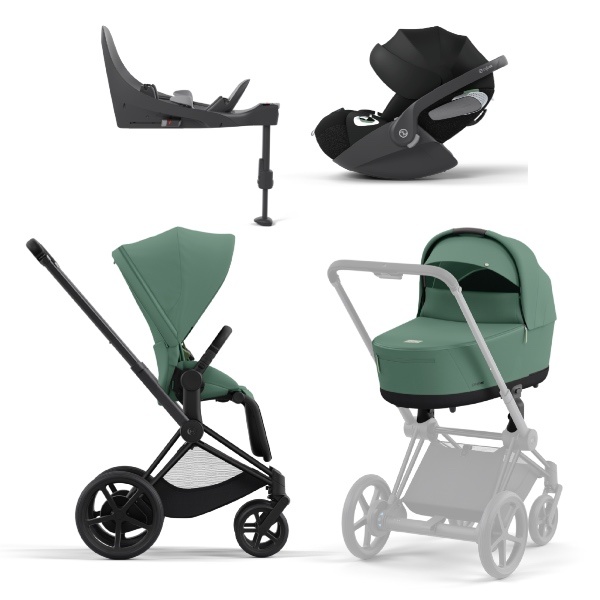 Cybex, Barnevogn, Platinum Line, e-Priam inkl. Cloud T & Base T - Leaf Green/Matt Black