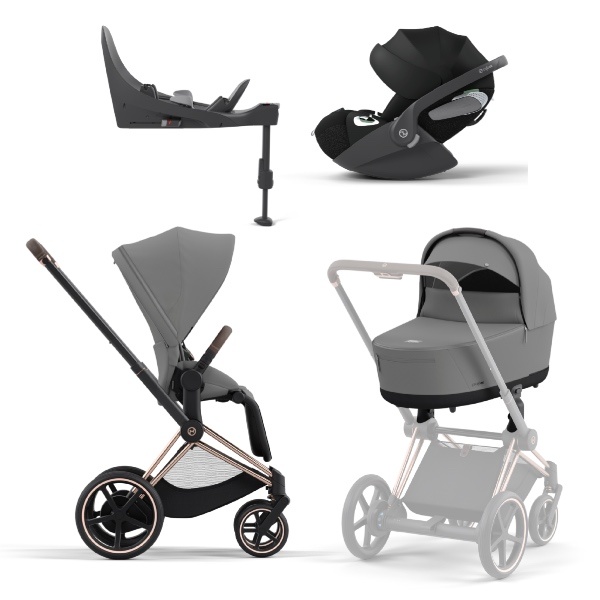 Cybex, Barnevogn, Platinum Line, e-Priam inkl. Cloud T & Base T - Mirage Grey/Rosegold