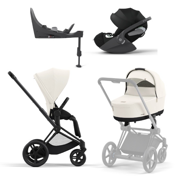 Cybex, Barnevogn, Platinum Line, e-Priam inkl. Cloud T & Base T - Off White/Matt Black