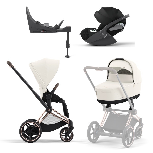 Cybex, Barnevogn, Platinum Line, e-Priam inkl. Cloud T & Base T - Off White/Rosegold