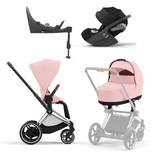Cybex, Barnevogn, Platinum Line, e-Priam inkl. Cloud T & Base T - Peach Pink/Chrome Brown